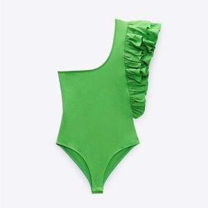 ZARA One Shoulder Ruffle Bodysuit
